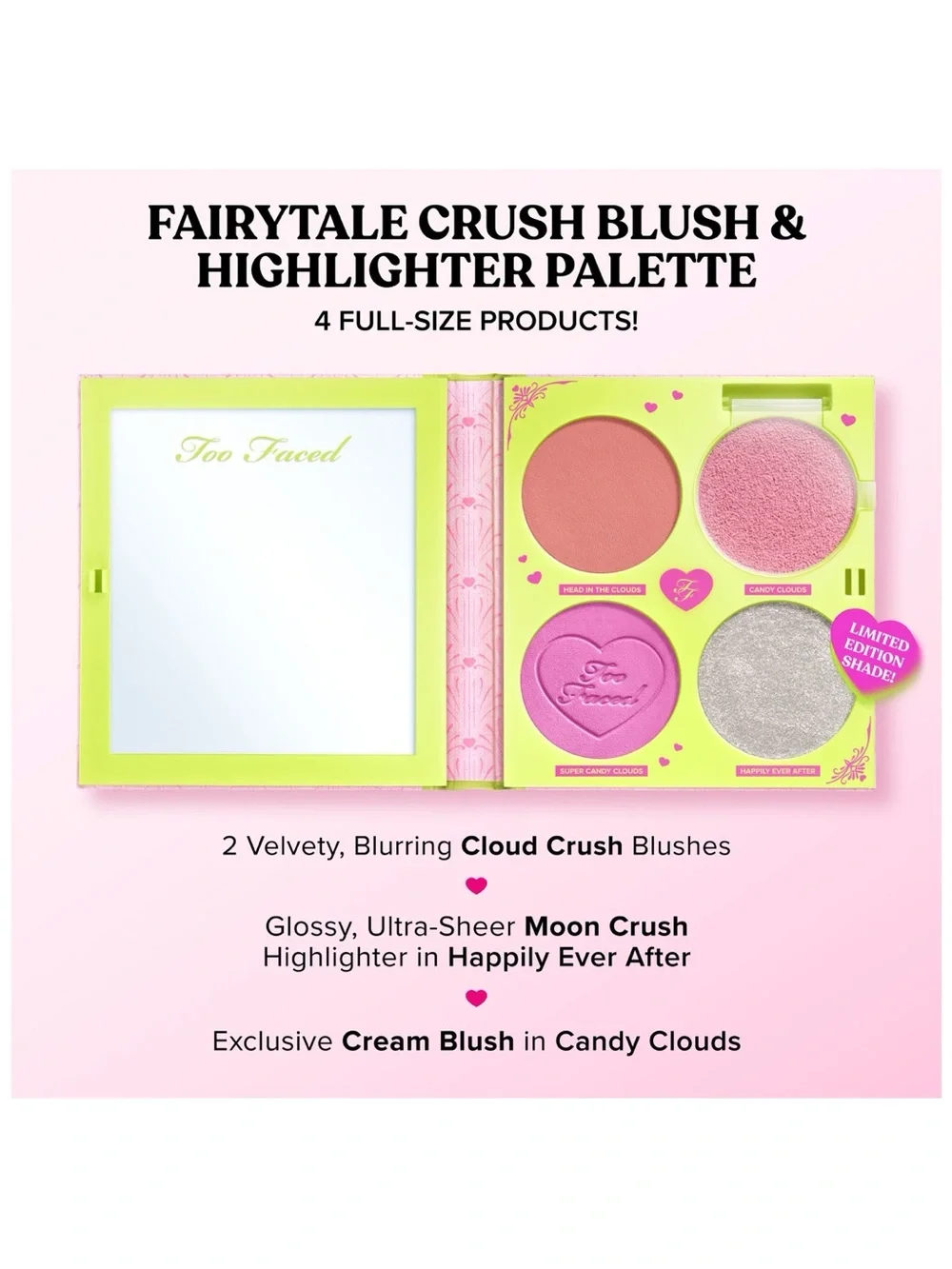 Too Faced Fairytale Crush Blush & Highlighter Palette - Pink with Green Trim